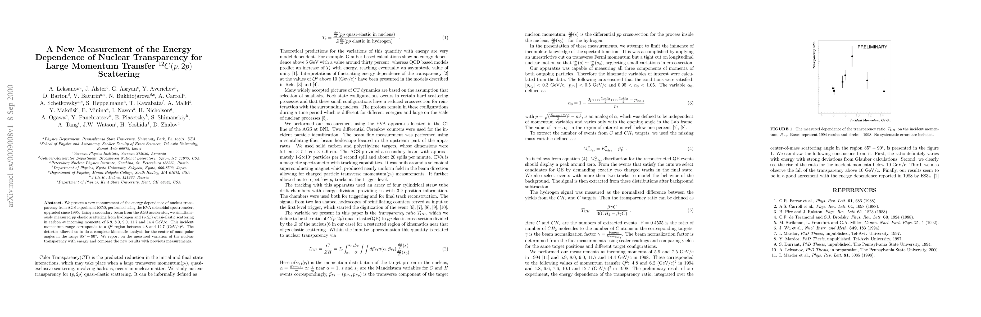 Thumbnail for A New Measurement of the Energy Dependence of Nuclear Transparency for
  Large Momentum Transfer 12C(p,2p) Scattering