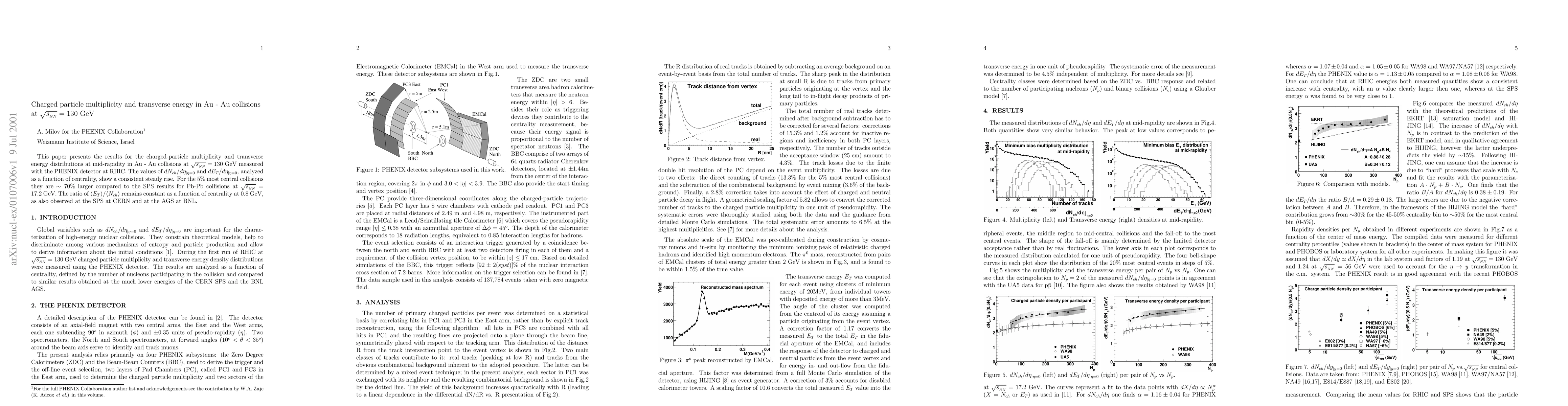 Thumbnail for Charged particle multiplicity and transverse energy in Au - Au
  collisions at $\sqrt{s_{_{NN}}}=130$ GeV