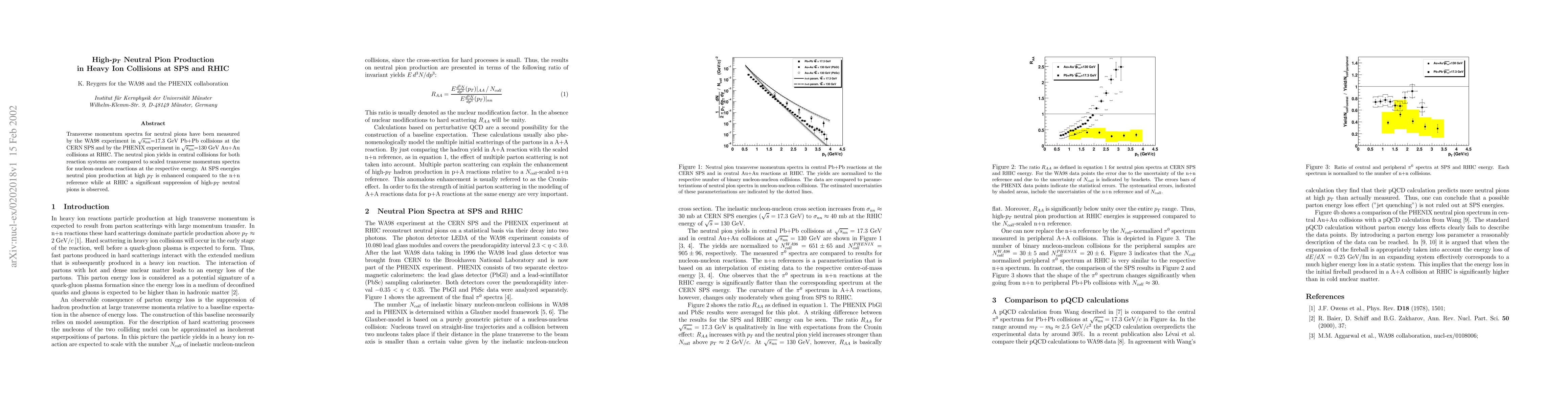 Thumbnail for High-pT Neutral Pion Production in Heavy Ion Collisions at SPS and RHIC