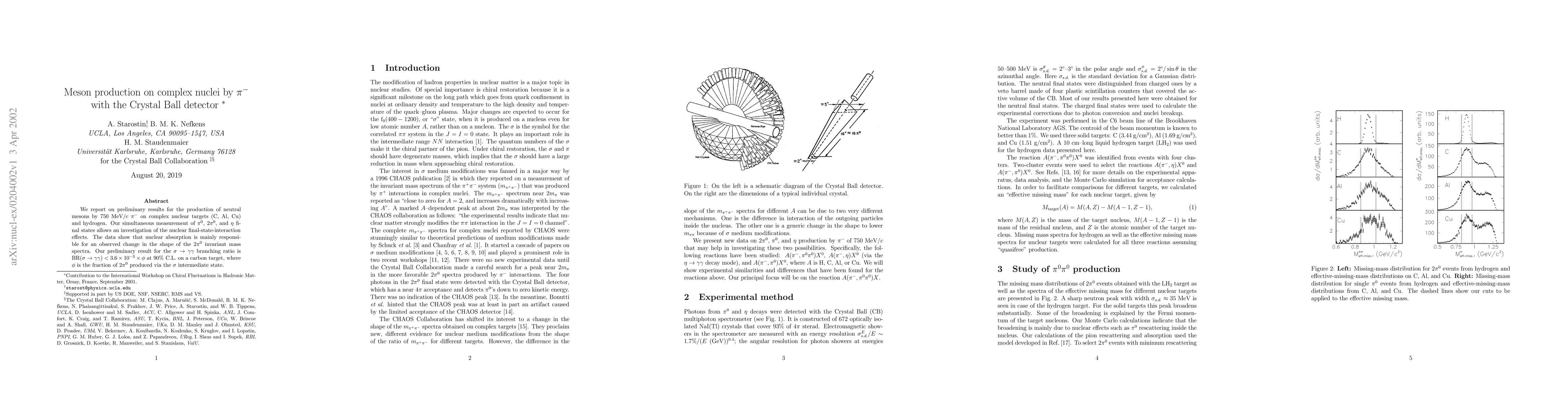 Thumbnail for Meson production on complex nuclei by pi^- with the Crystal Ball
  detector