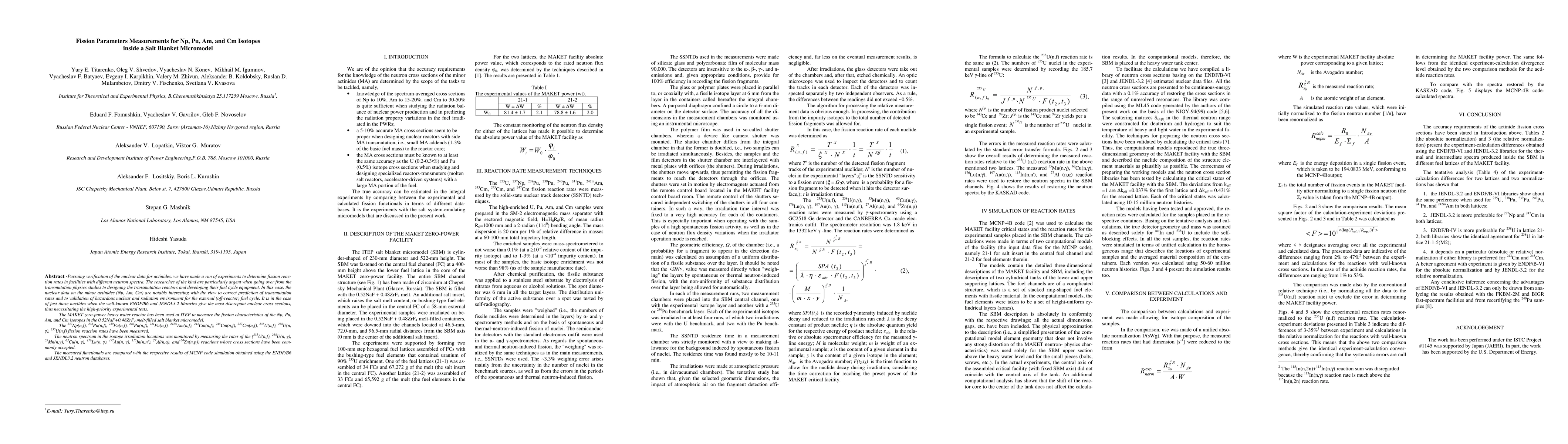 Thumbnail for Fission Parameters Measurements for Np, Pu, Am, and Cm Isotopes Inside a
  Salt Blanket Micromodel