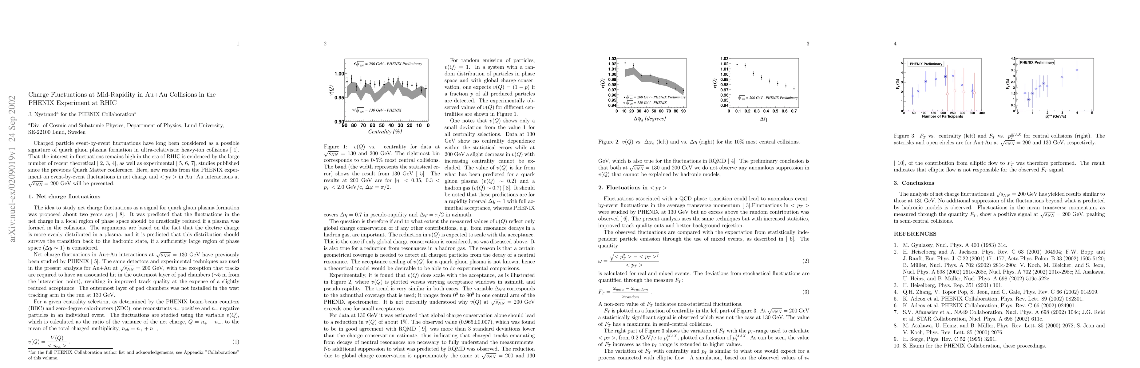 Thumbnail for Charge Fluctuations at Mid-Rapidity in Au+Au Collisions in the PHENIX
  Experiment at RHIC