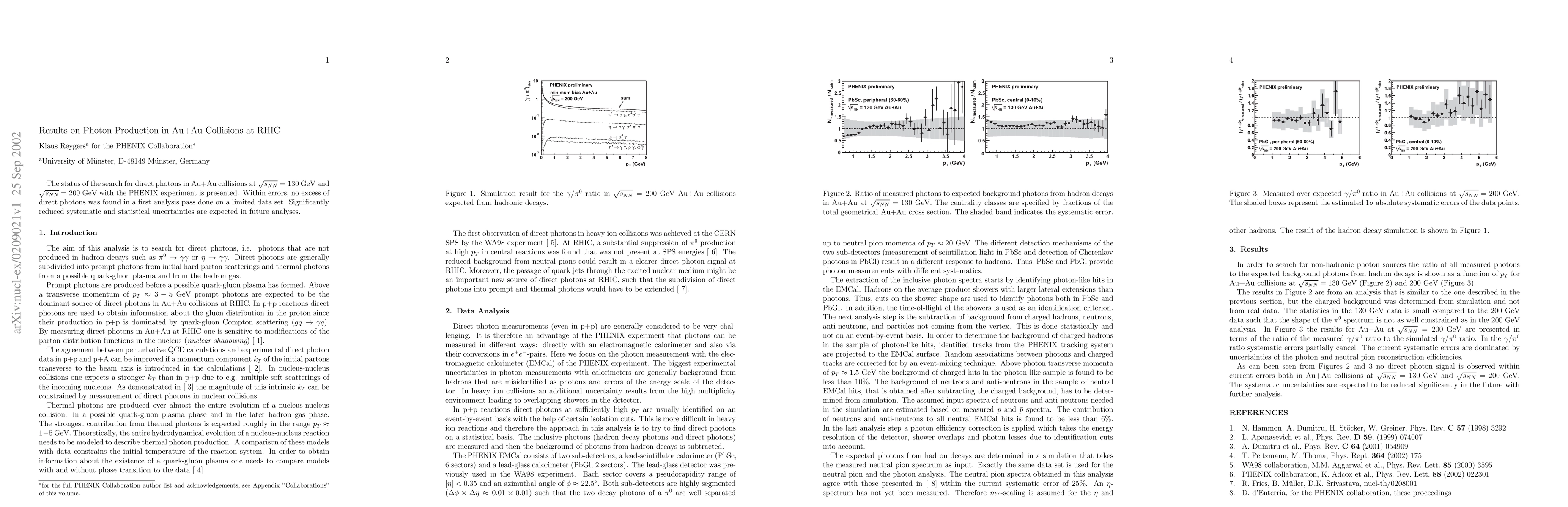 Thumbnail for Results on Photon Production in Au+Au Collisions at RHIC