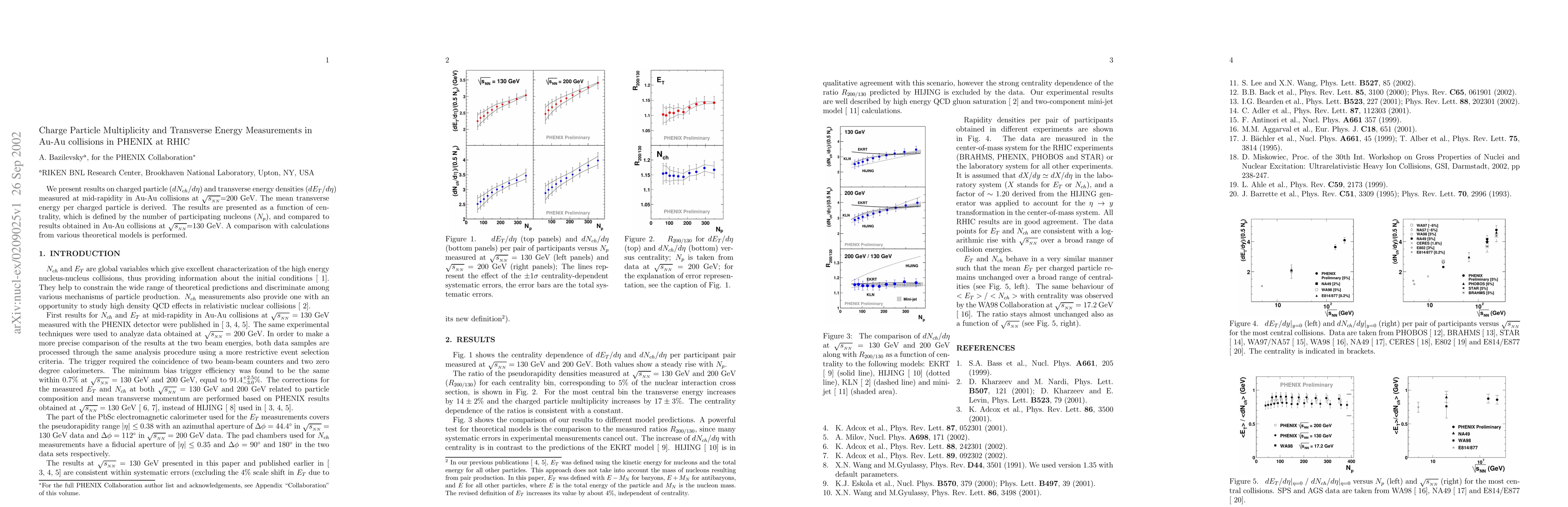 Thumbnail for Charge Particle Multiplicity and Transverse Energy Measurements in Au-Au
  collisions in PHENIX at RHIC