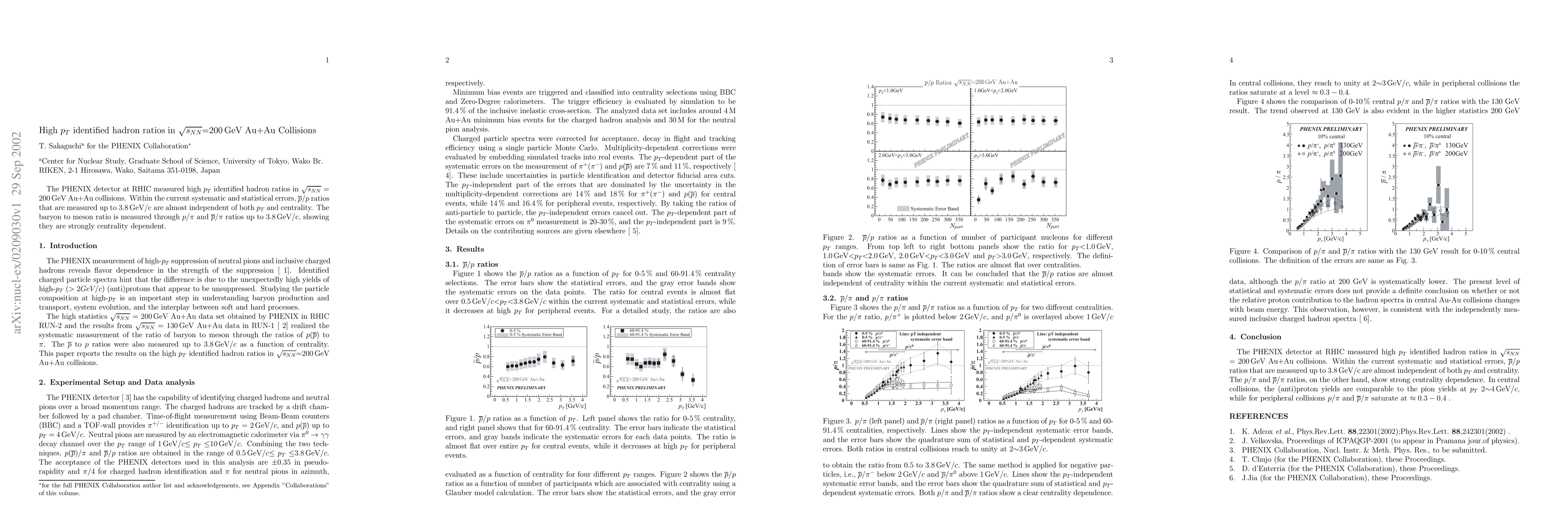 Thumbnail for High p_T identified hadron ratios in sqrt(s_NN)=200GeV Au+Au Collisions