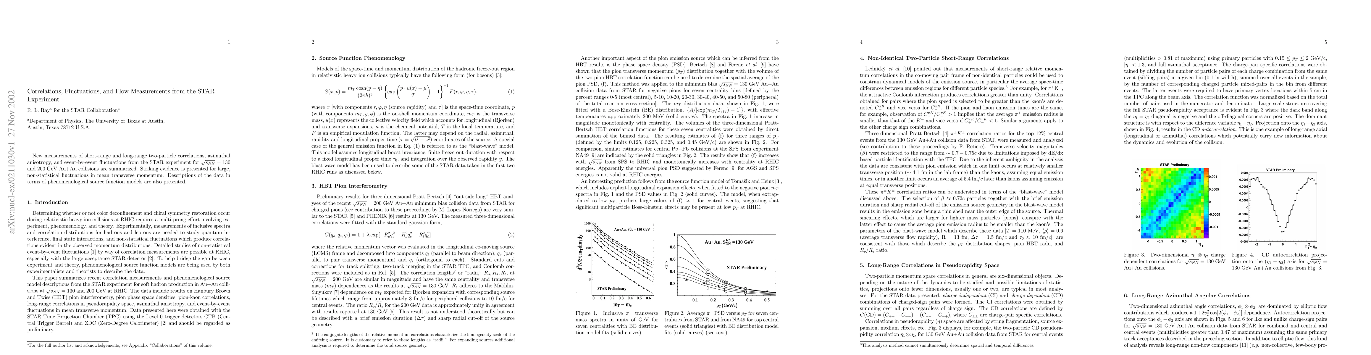Thumbnail for Correlations, Fluctuations, and Flow Measurements from the STAR
  Experiment