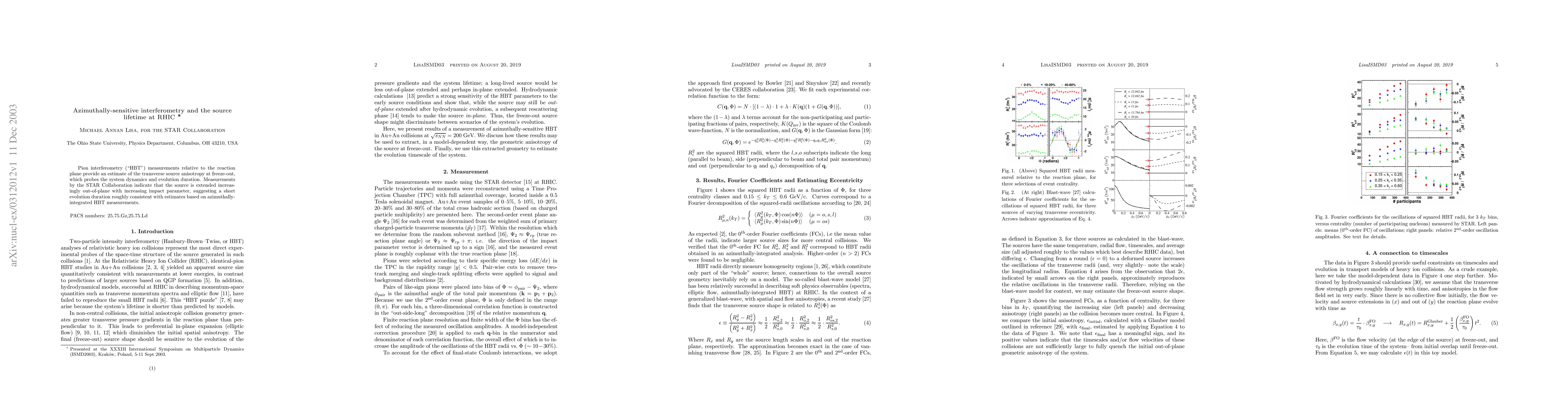 Thumbnail for Azimuthally-sensitive interferometry and the source lifetime at RHIC