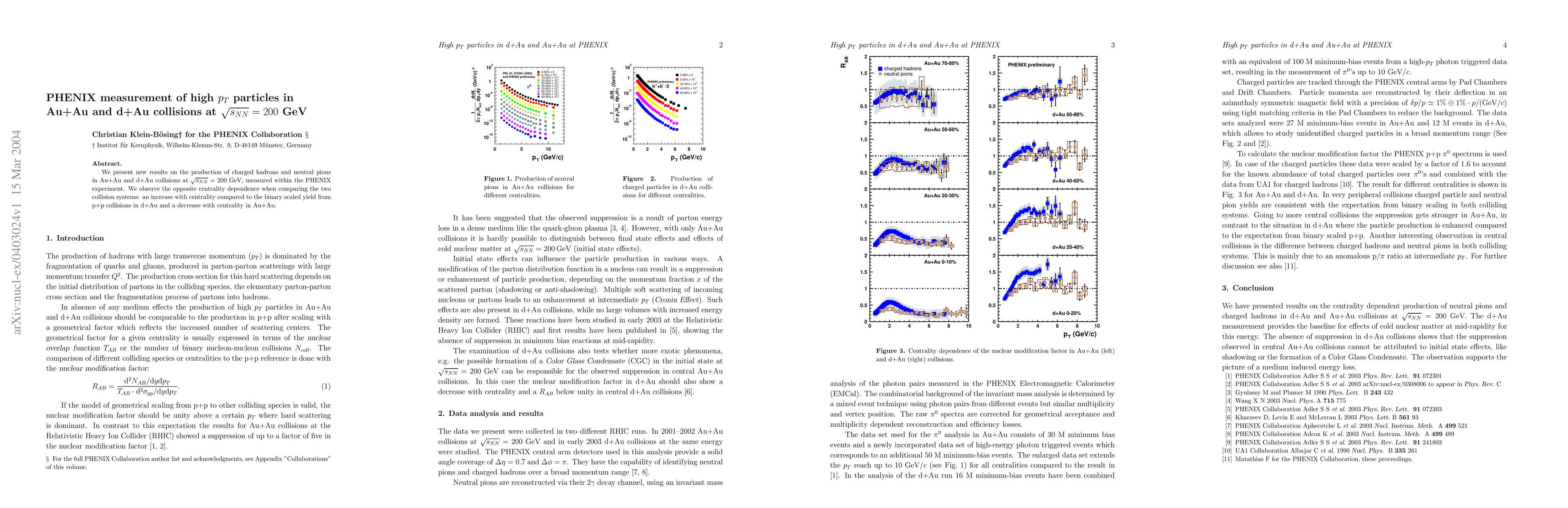 Thumbnail for PHENIX measurement of high p_T particles in Au+Au and d+Au collisions at
  sqrt{s_{NN}} = 200 GeV