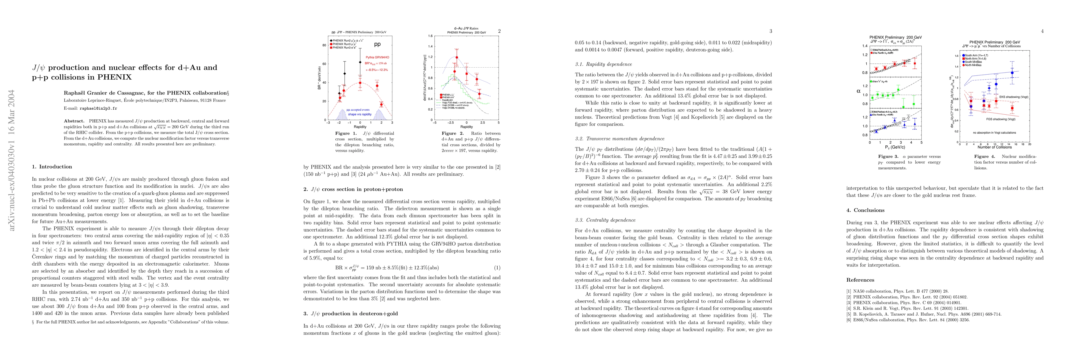 Thumbnail for $J/\psi$ production and nuclear effects for d+Au and p+p collisions in
  PHENIX