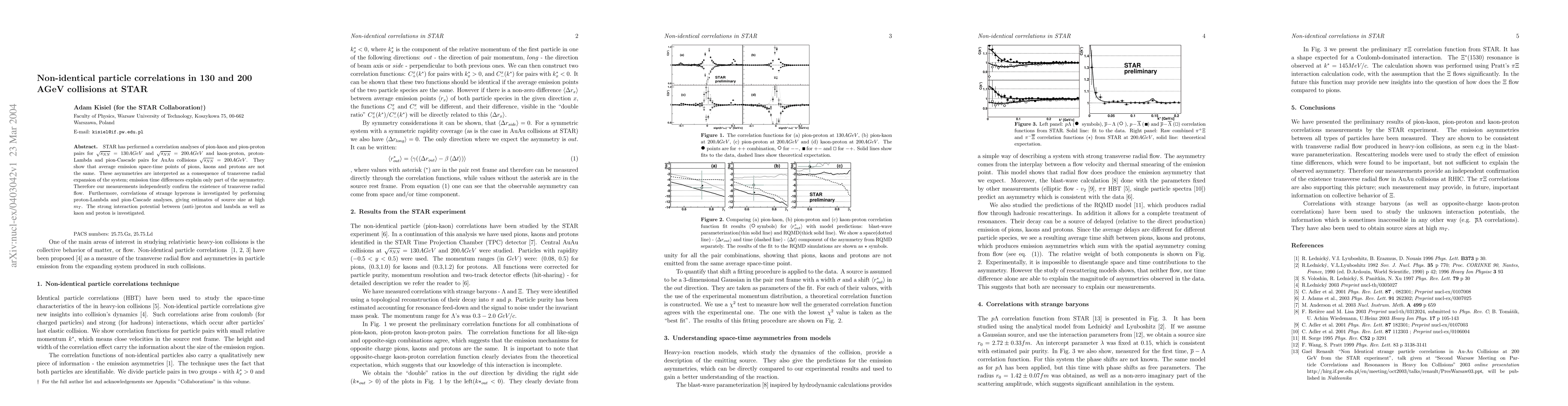 Thumbnail for Non-identical particle correlations in 130 and 200 AGeV collisions at
  STAR