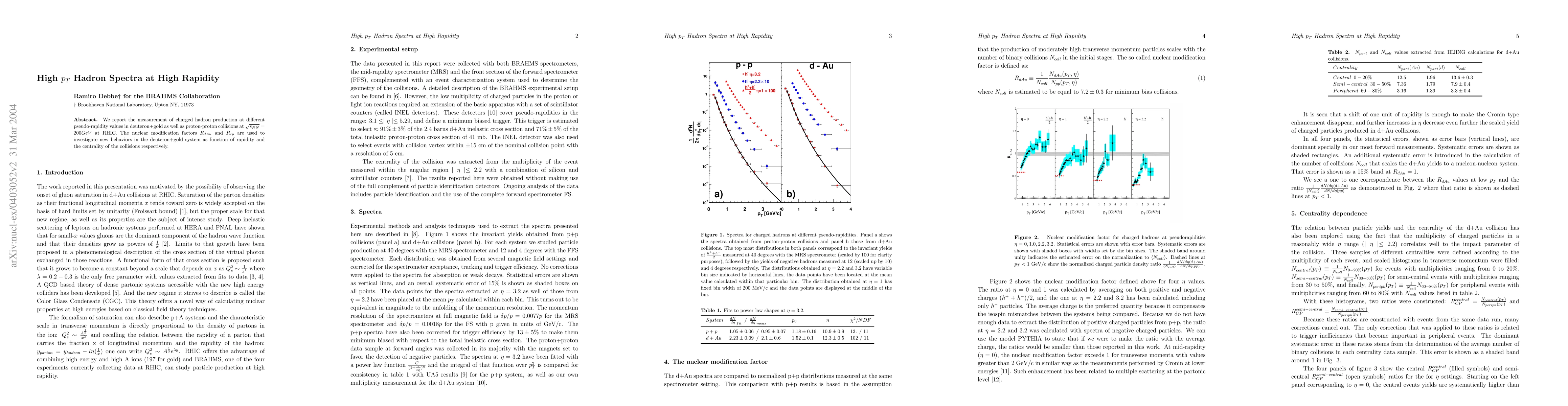 Thumbnail for High Pt Hadron Spectra at High Rapidity