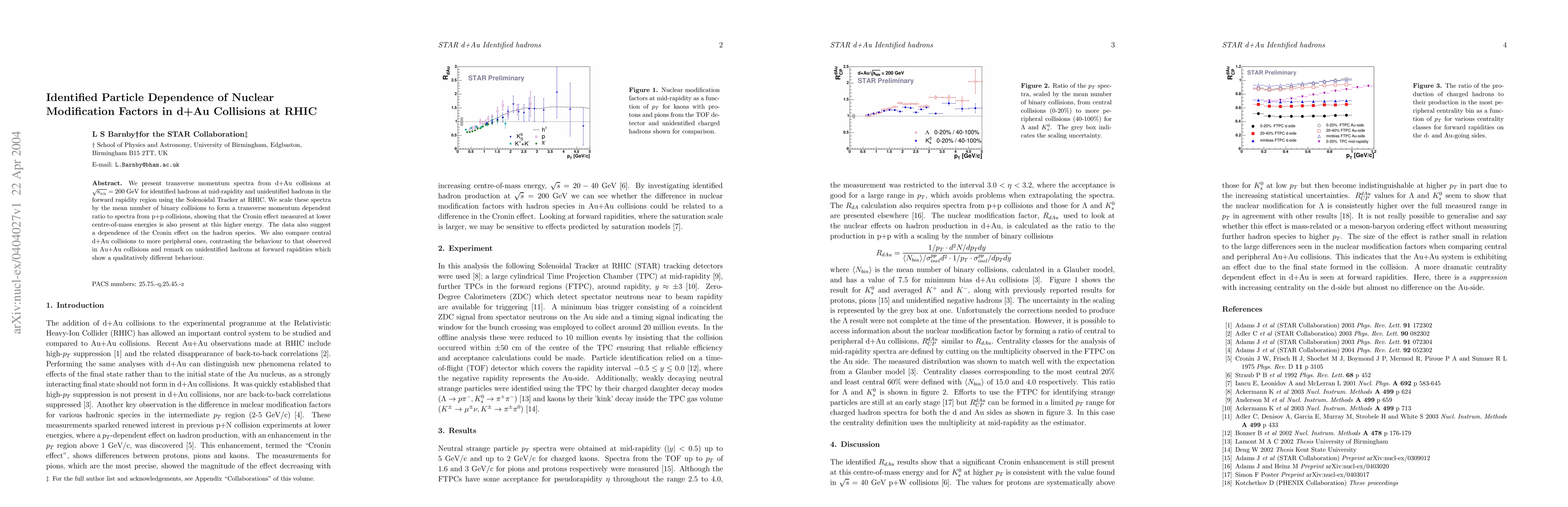 Thumbnail for Identified Particle Dependence of Nuclear Modification Factors in d+Au
  Collisions at RHIC