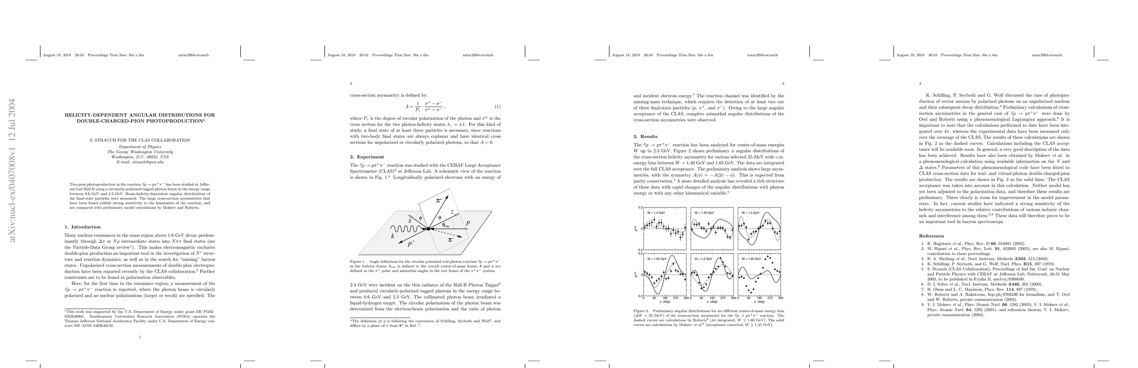 Thumbnail for Helicity-Dependent Angular Distributions for Double-Charged-Pion
  Photoproduction