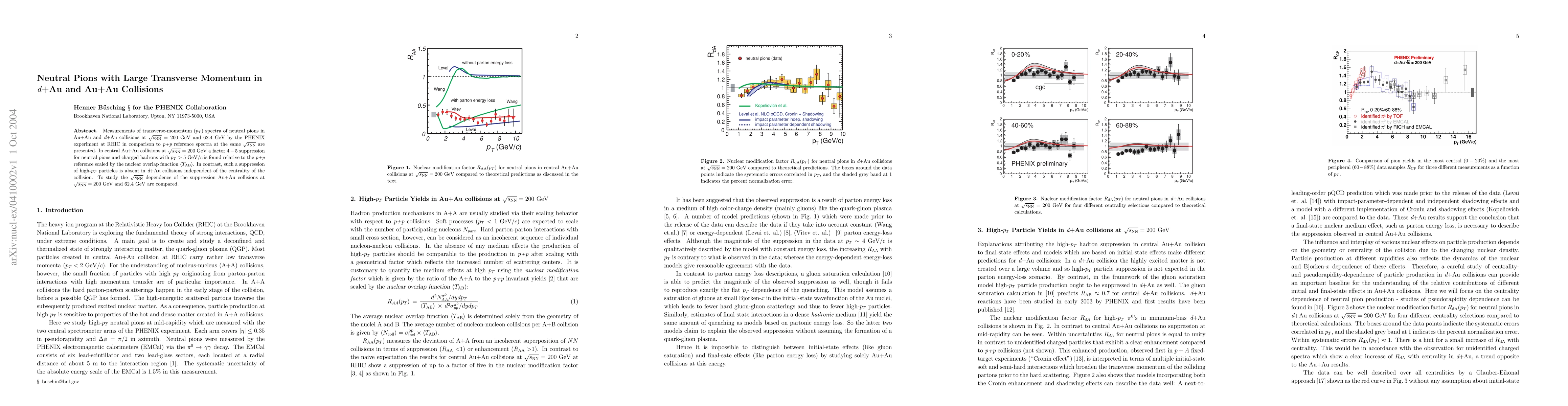 Thumbnail for Neutral Pions with Large Transverse Momentum in d+Au and Au+Au
  Collisions