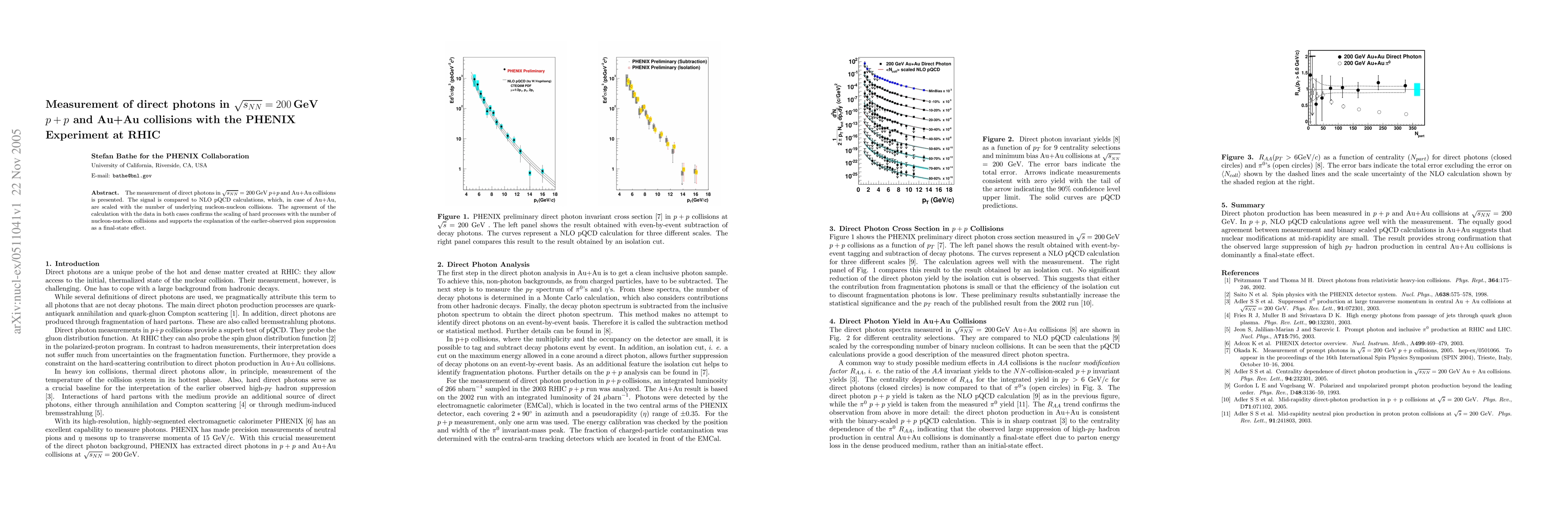 Thumbnail for Measurement of direct photons in s(NN)**1/2 = 200 GeV p+p and Au+Au
  collisions with the PHENIX Experiment at RHIC