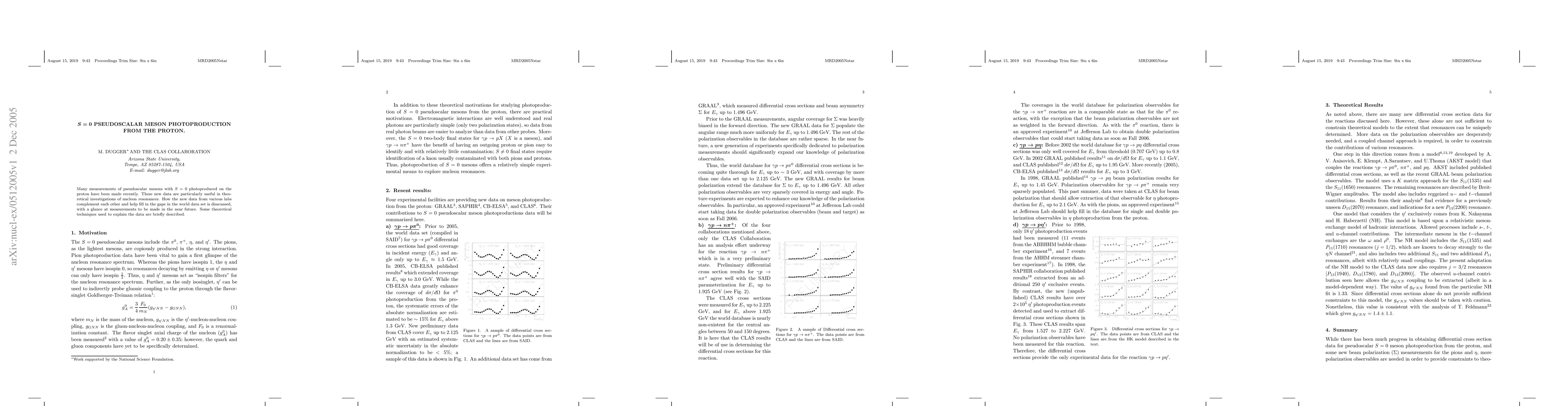 Thumbnail for S=0 pseudoscalar meson photoproduction from the proton