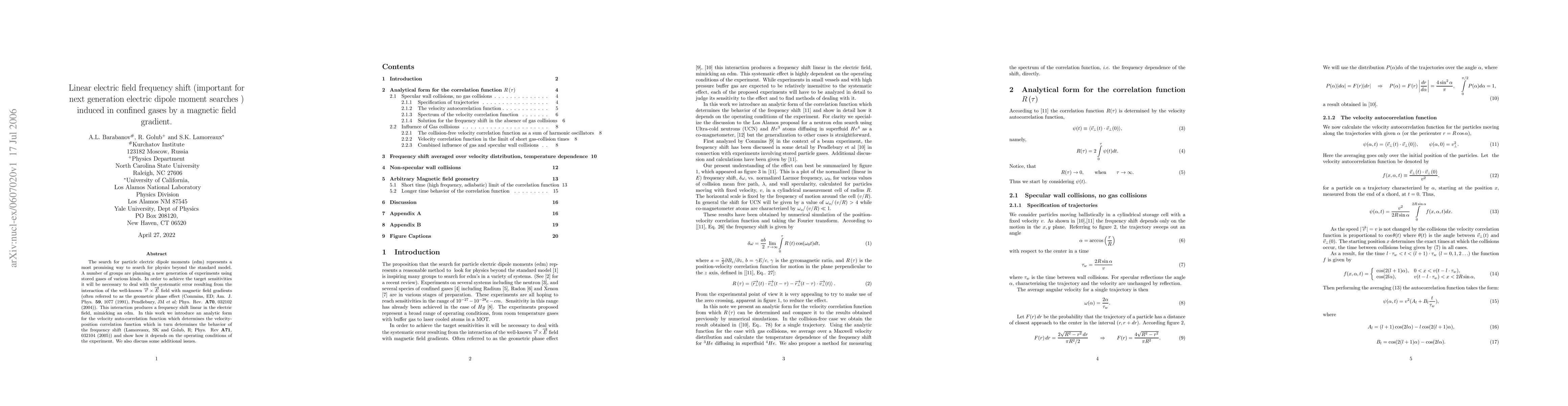 Thumbnail for Linear electric field frequency shift (important for next generation
  electric dipole moment searches) induced in confined gases by a magnetic
  field gradient