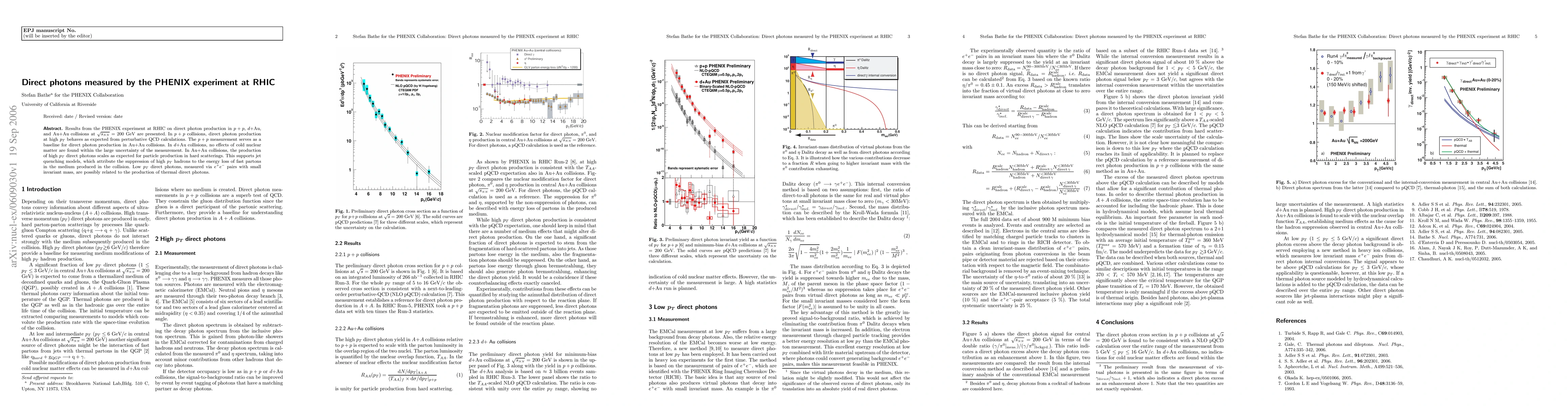 Thumbnail for Direct photons measured by the PHENIX experiment at RHIC