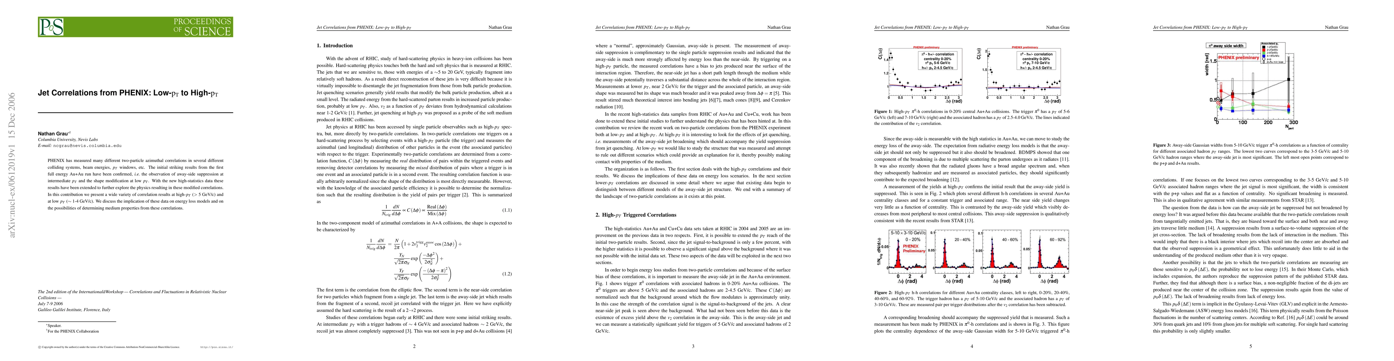 Thumbnail for Jet Correlations from PHENIX: Low-pT to High-pT