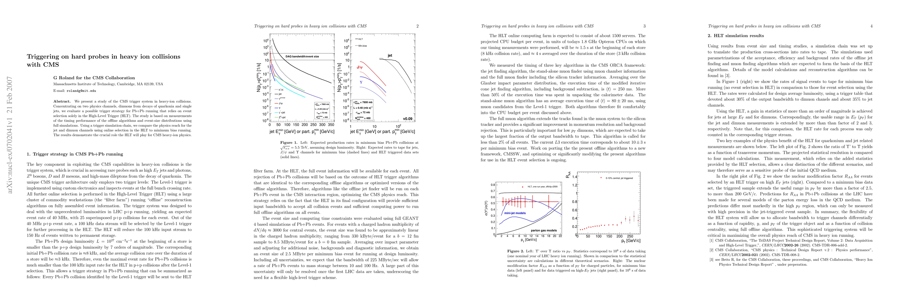 Thumbnail for Triggering on hard probes in heavy ion collisions with CMS