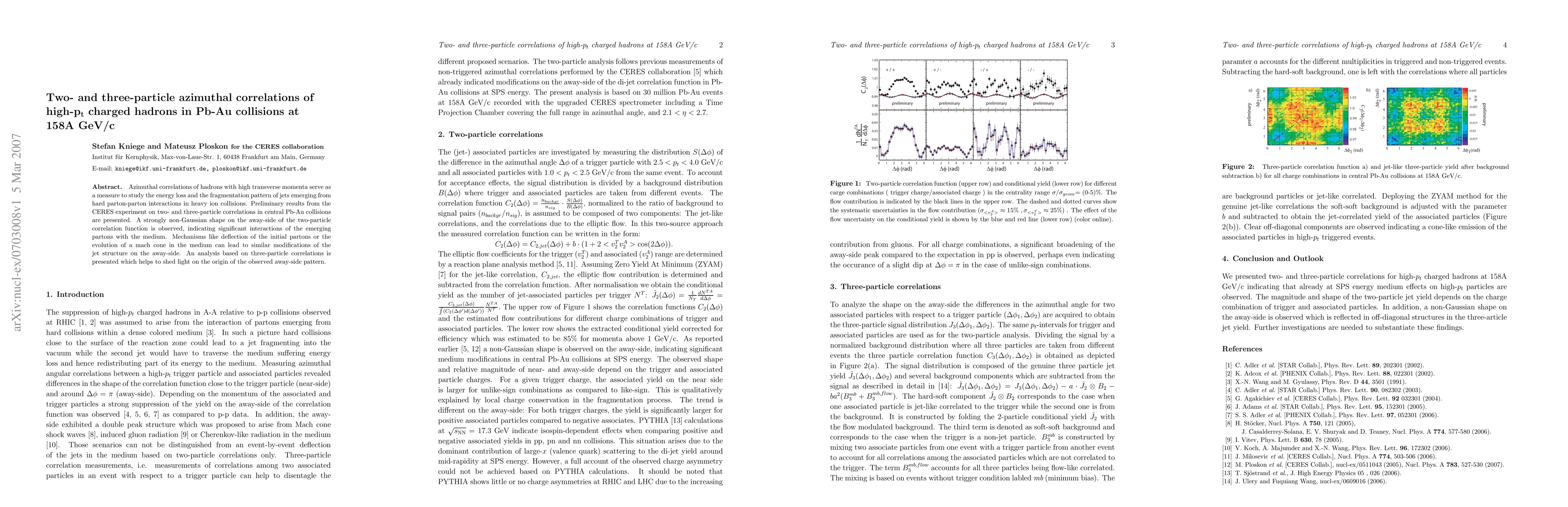 Thumbnail for Two- and three-particle azimuthal correlations of high-pt charged
  hadrons in Pb-Au collisions at 158A GeV/c