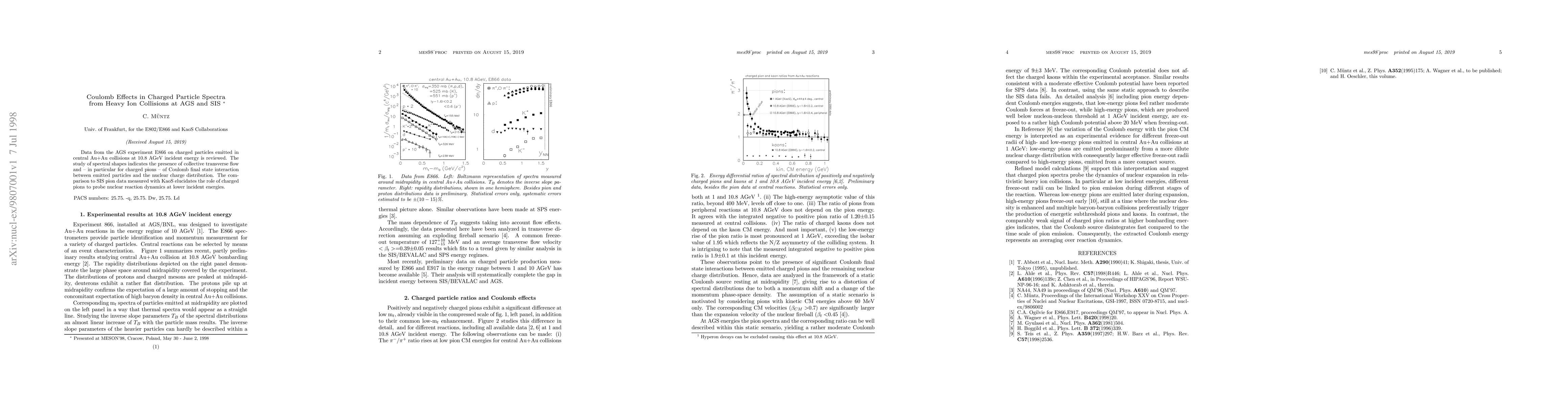 Thumbnail for Coulomb Effects in Charged Particle Spectra from Heavy Ion Collisions at
  AGS and SIS