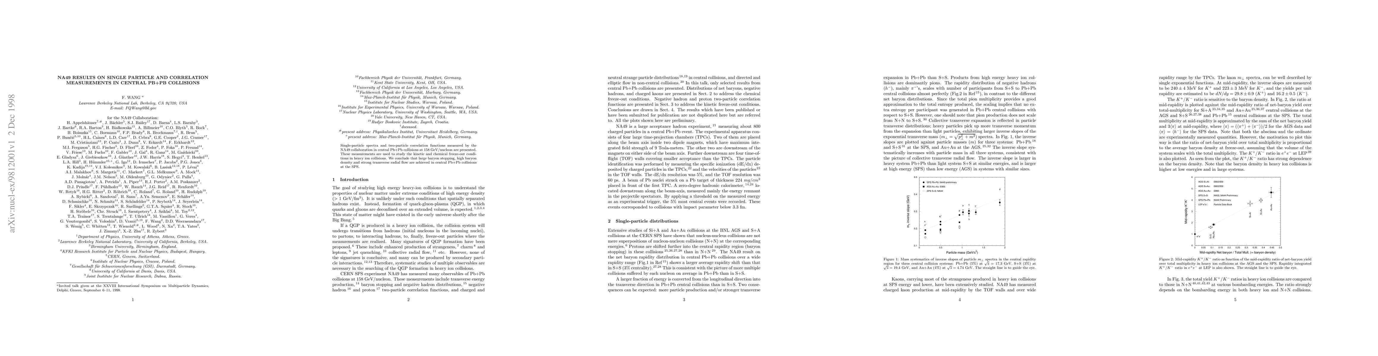 Thumbnail for Na49 Results on Single Particle and Correlation Measurements in Central
  PB+PB Collisions
