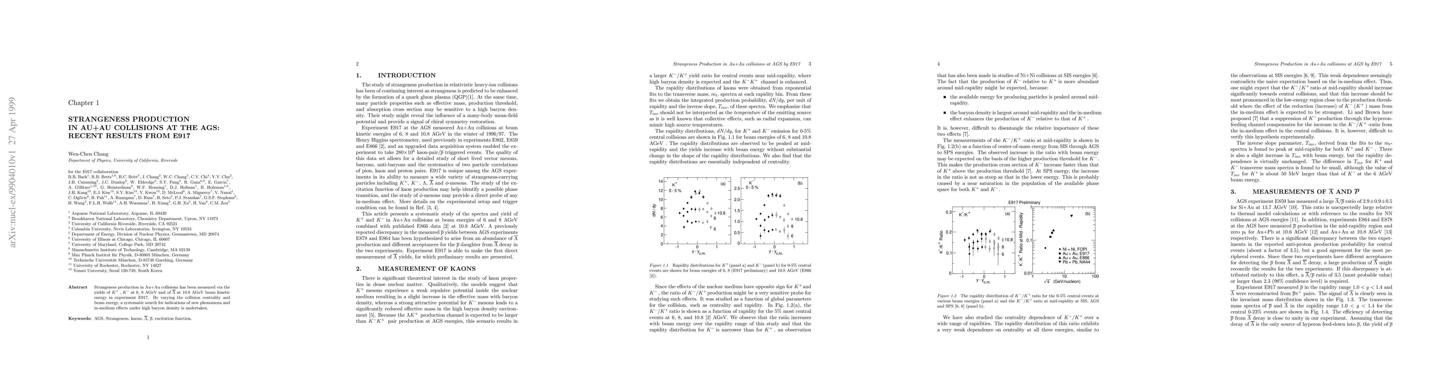Thumbnail for Strangeness Production in Au+Au Collisions at the AGS: Recent Results
  from E917