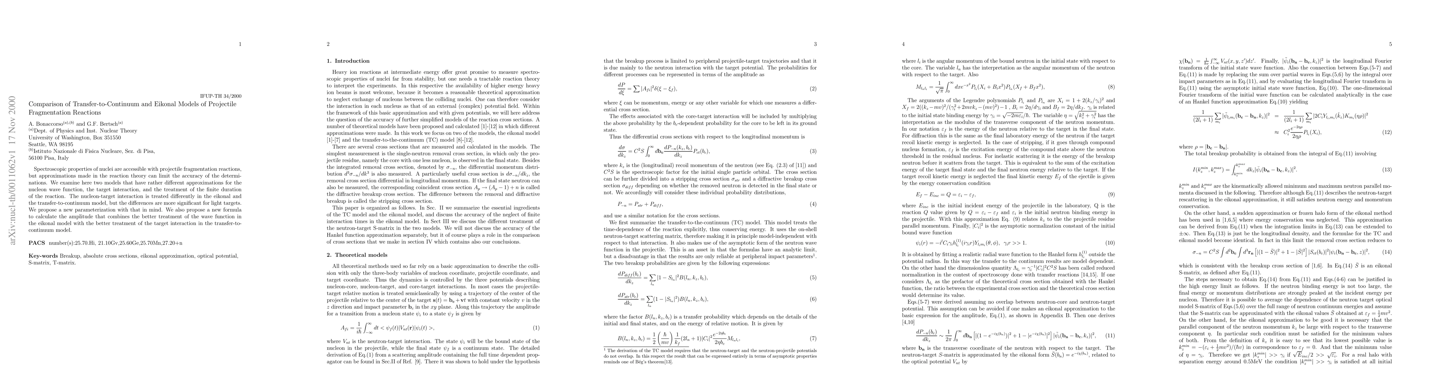 Thumbnail for Comparison of Transfer-to-Continuum and Eikonal Models of Projectile
  Fragmentation Reactions