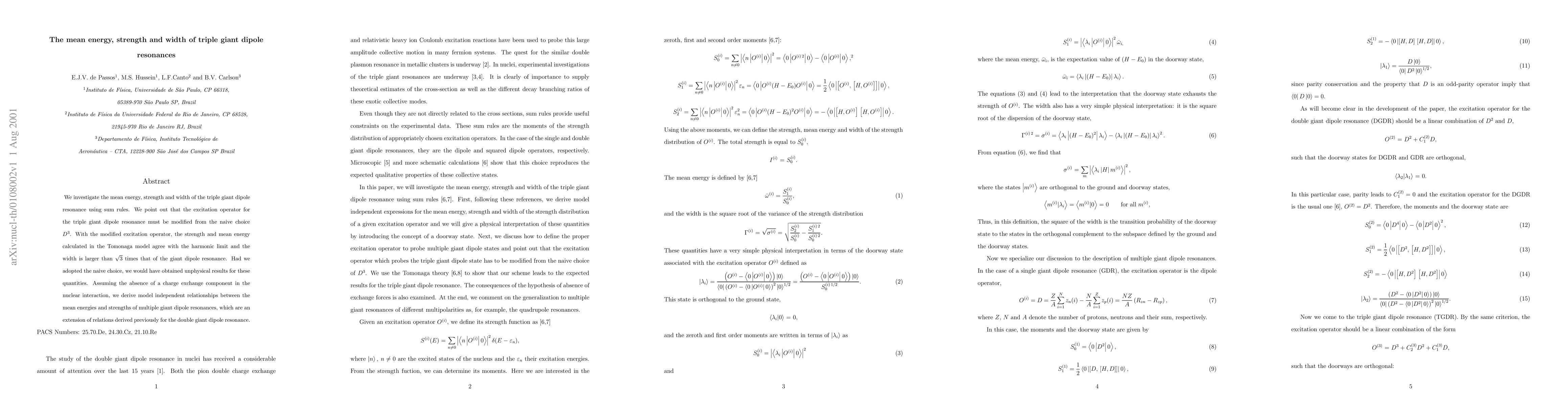 Thumbnail for The mean energy, strength and width of triple giant dipole resonances