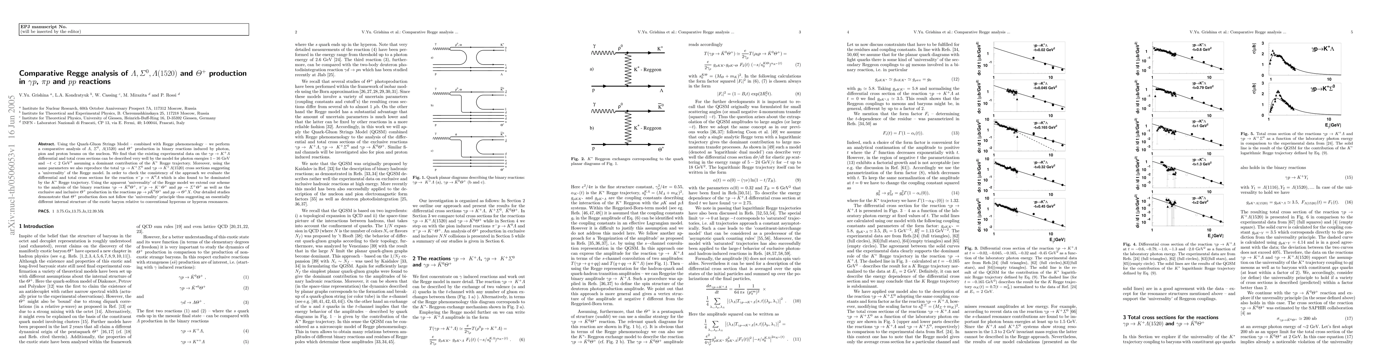 Thumbnail for Comparative Regge analysis of $\Lambda, \Sigma^0, \Lambda(1520)$ and
  $\Theta^+$ production in $\gamma p$, $\pi p$ and $pp$ reactions