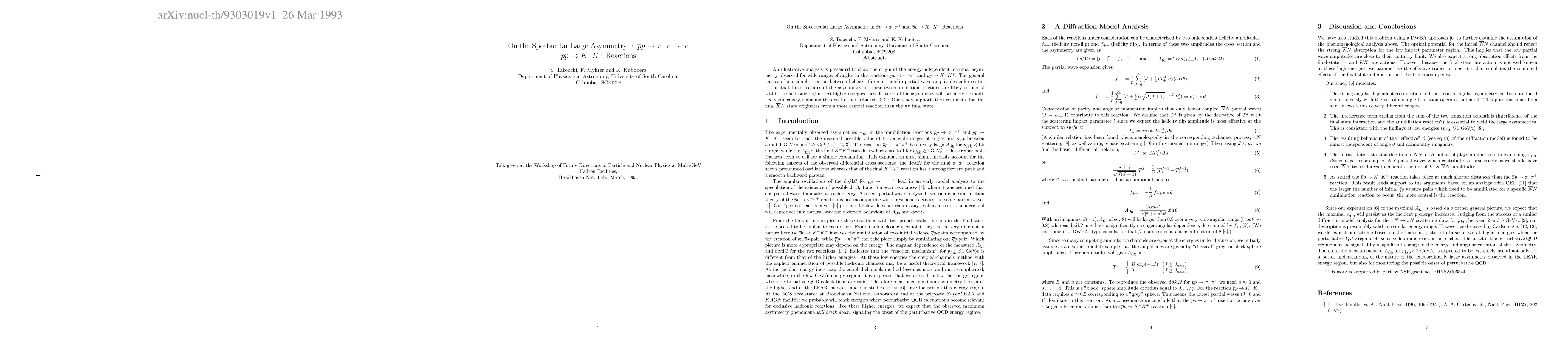 Thumbnail for On the Spectacular Large Asymmetry in $\pbarppipi$ and $\pbarpKK$
  Reactions}