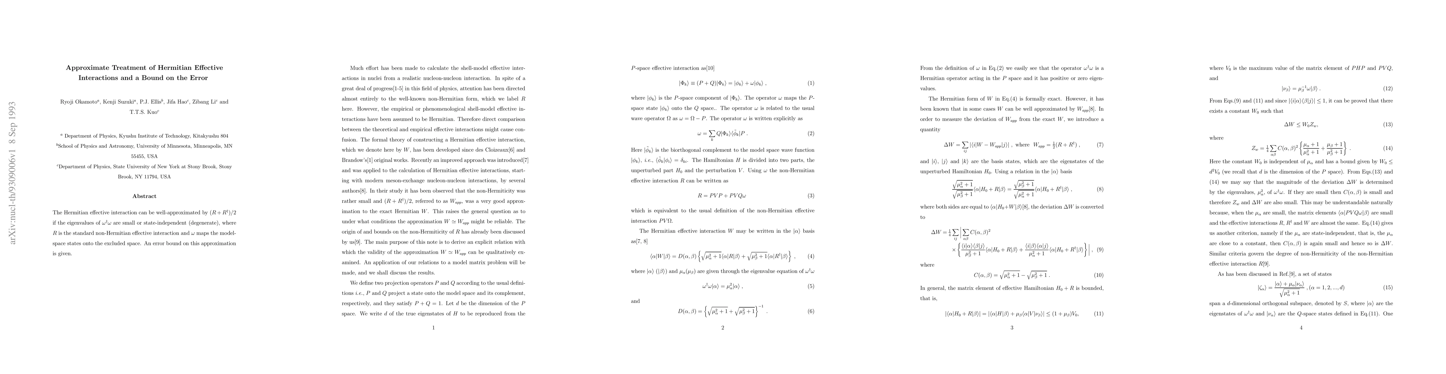 Thumbnail for Approximate Treatment of Hermitian Effective Interactions and a Bound on
  the Error