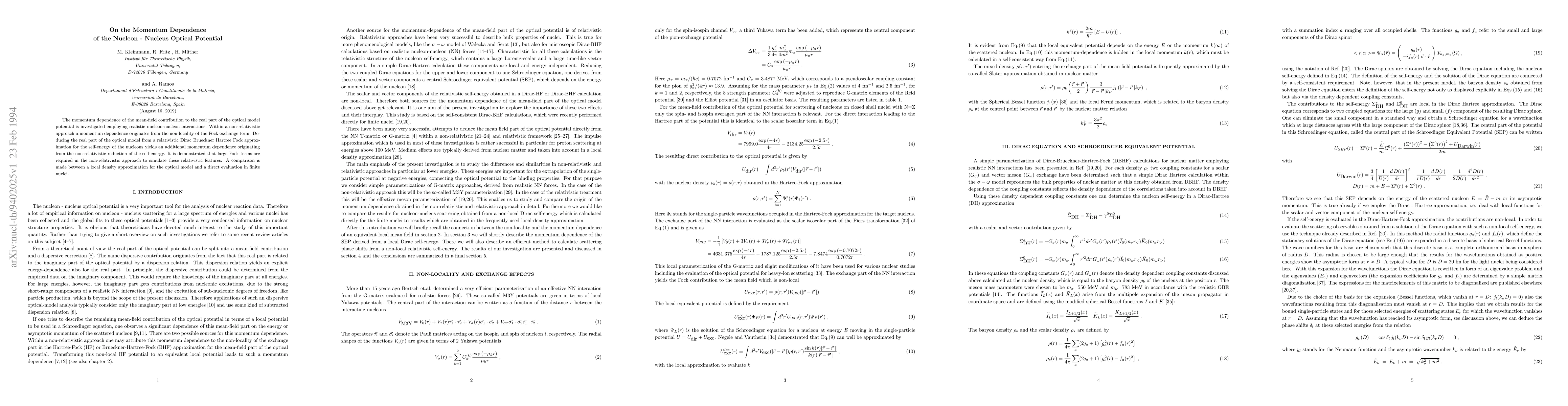 Thumbnail for On the Momentum Dependence of the Nucleon - Nucleus Optical Potential