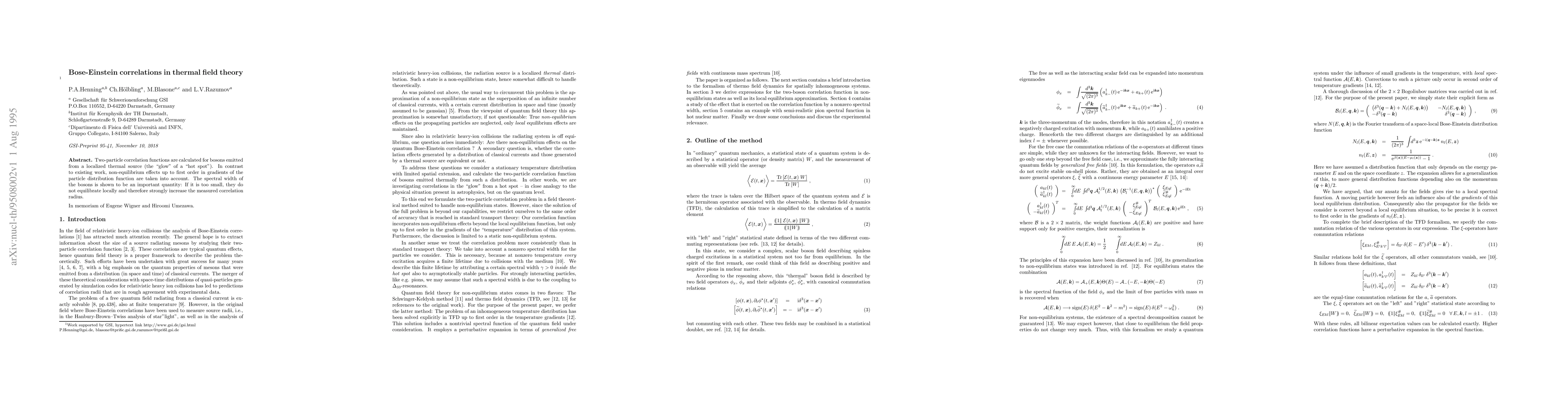 Thumbnail for Bose-Einstein correlations in thermal field theory