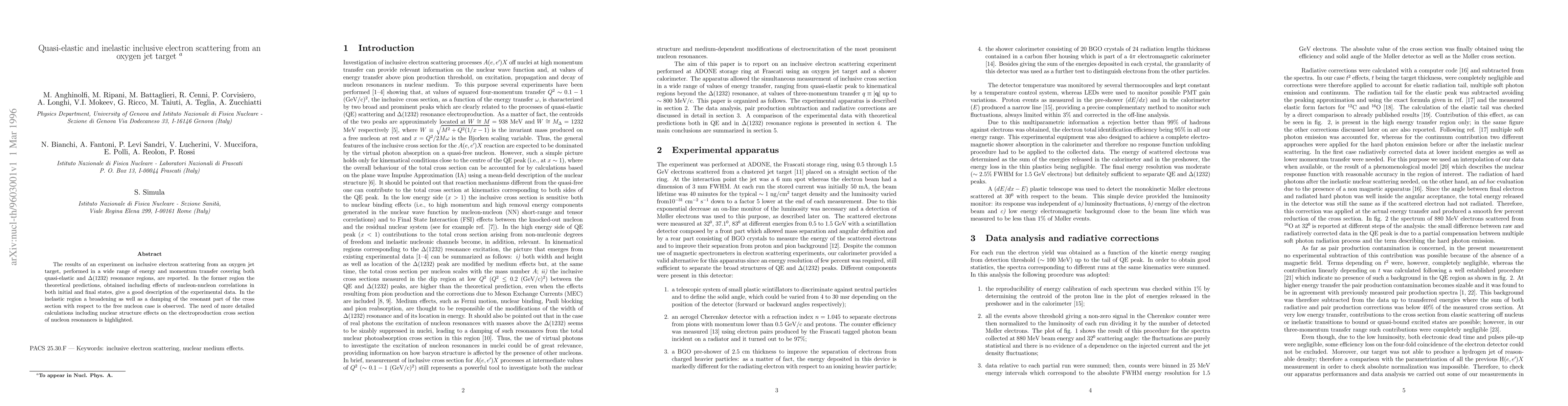 Thumbnail for Quasi-elastic and inelastic inclusive electron scattering from an oxygen
  jet target