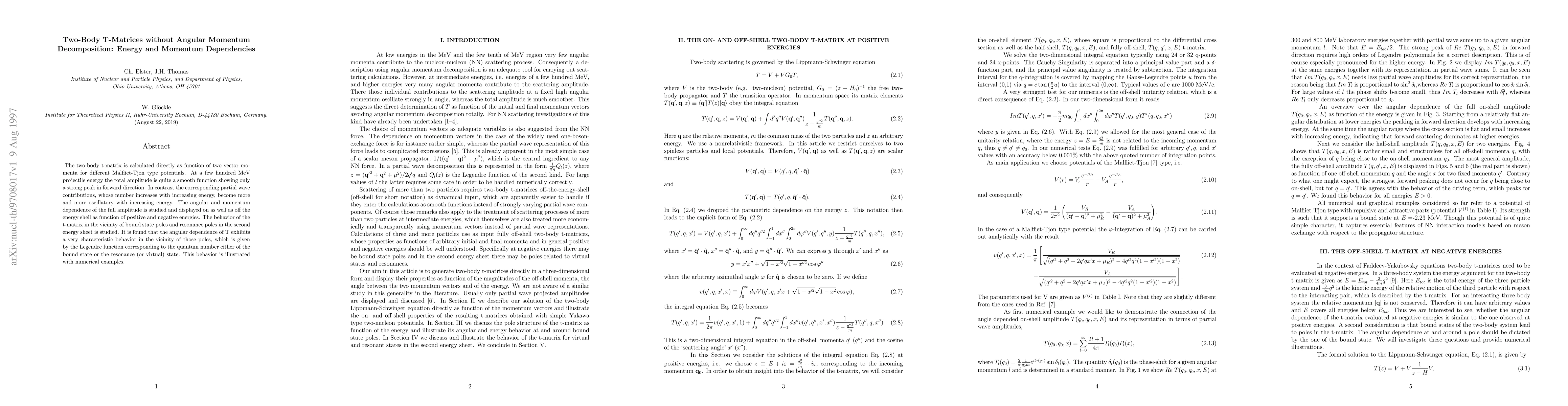 Thumbnail for Two-Body T-Matrices without Angular Momentum Decomposition: Energy and
  Momentum Dependencies