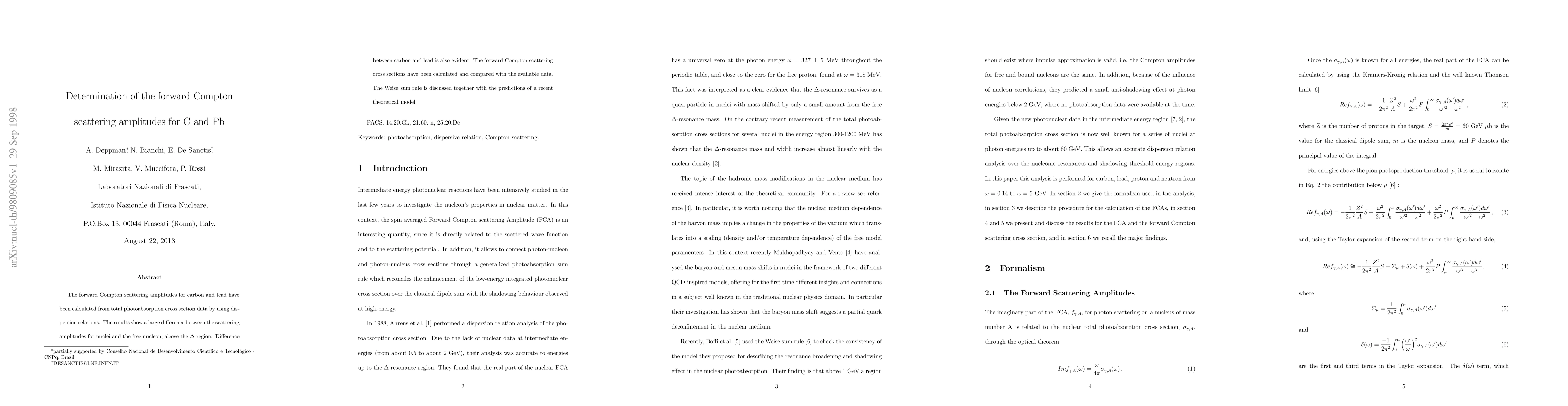 Thumbnail for Determination of the forward Compton scattering amplitudes for C and Pb