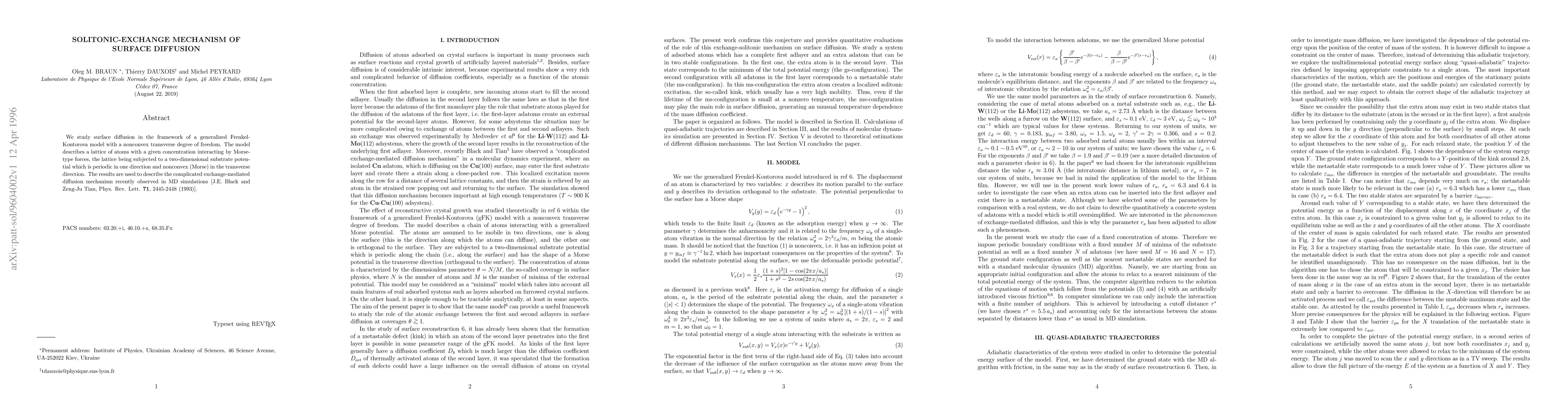 Thumbnail for Solitonic-exchange mechanism of surface~diffusion