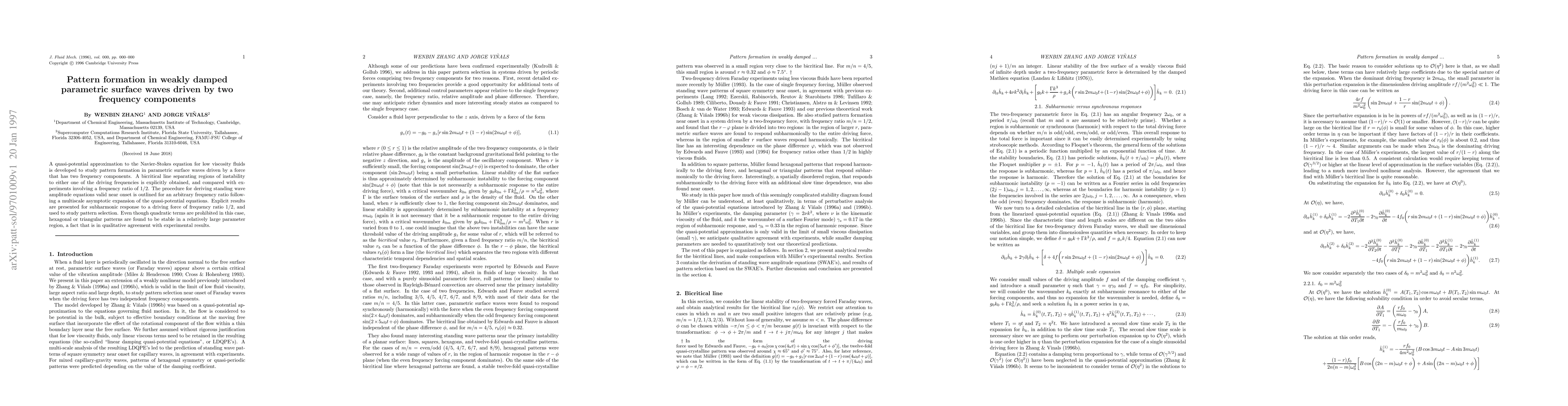 Thumbnail for Pattern formation in weakly damped parametric surface waves driven by
  two frequency components
