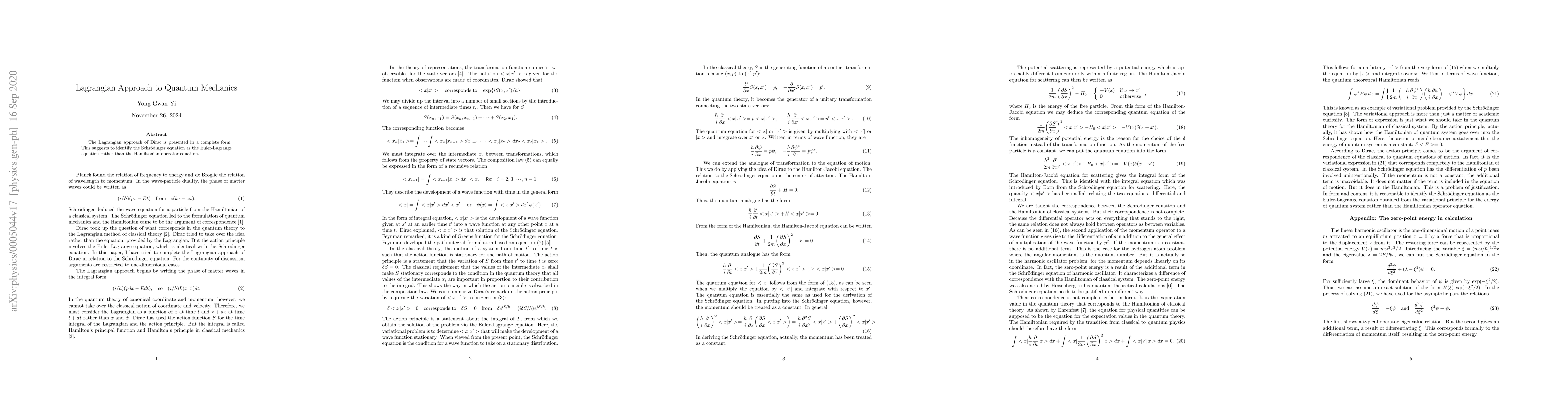 Thumbnail for Lagrangian Approach to Quantum Mechanics