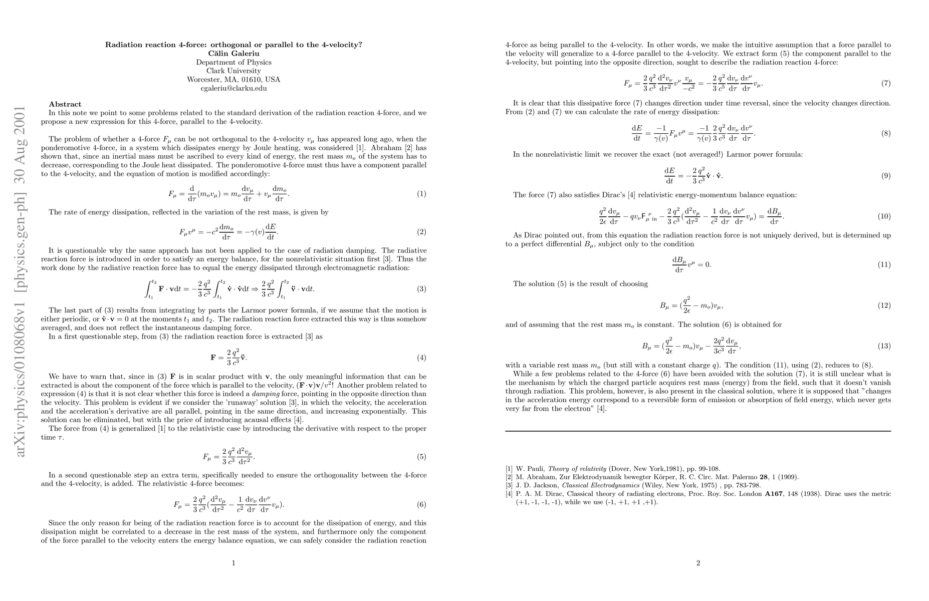 Thumbnail for Radiation reaction 4-force: orthogonal or parallel to the 4-velocity?