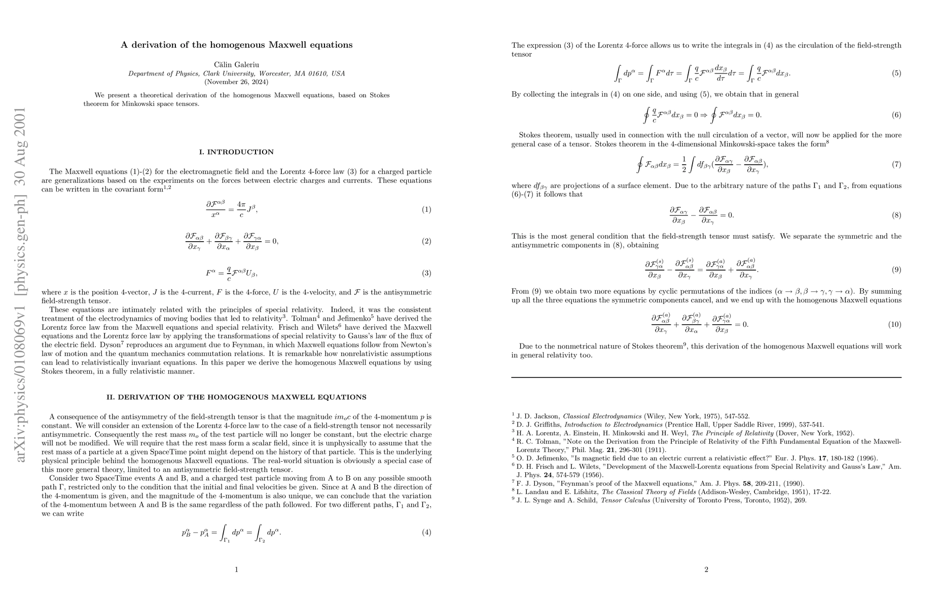 Thumbnail for A derivation of the homogenous Maxwell equations