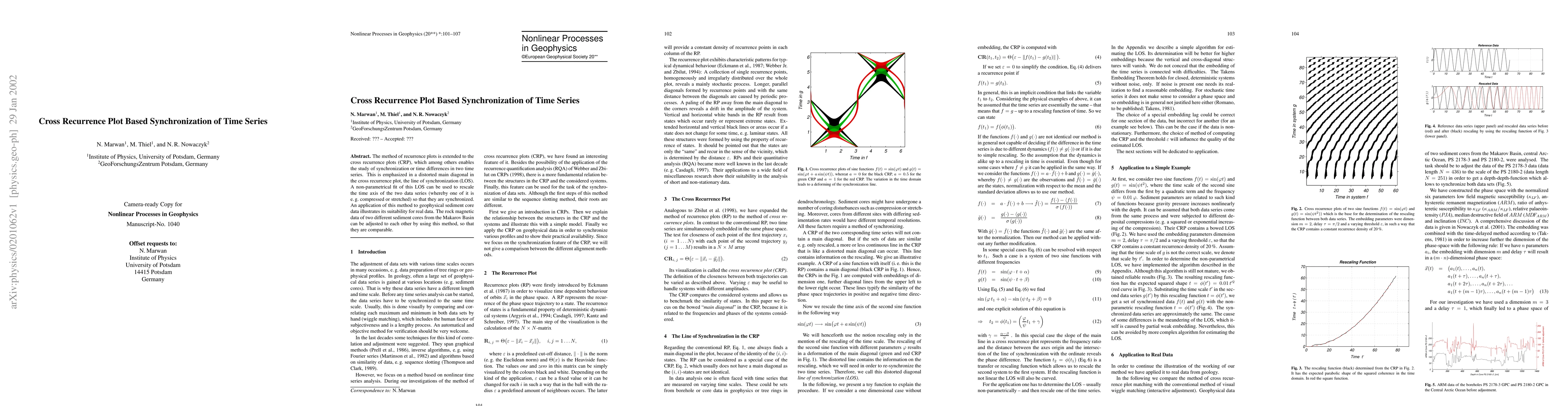 Thumbnail for Cross Recurrence Plot Based Synchronization of Time Series