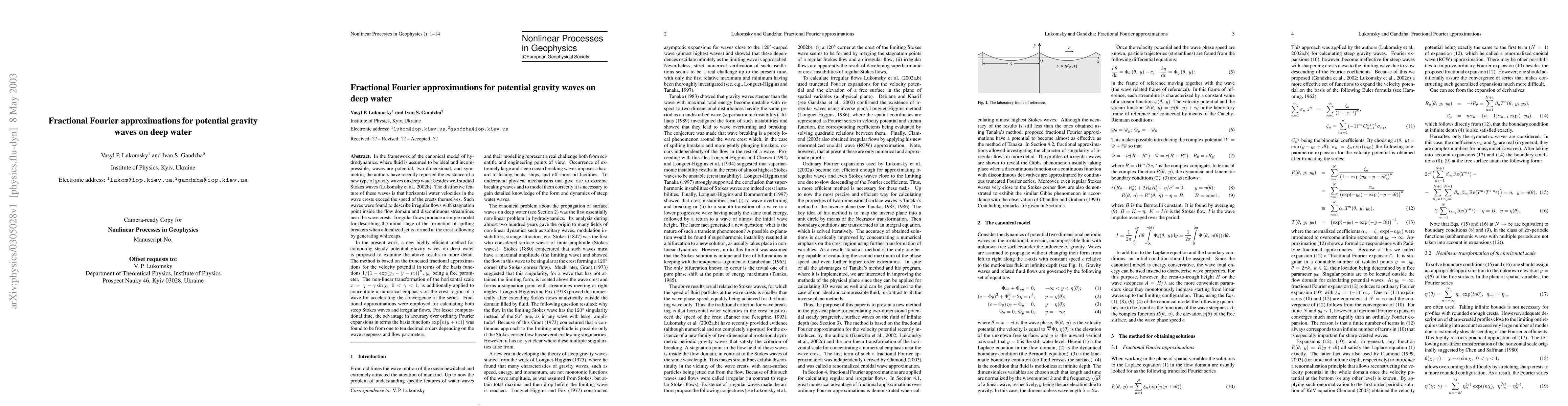 Thumbnail for Fractional Fourier approximations for potential gravity waves on deep
  water