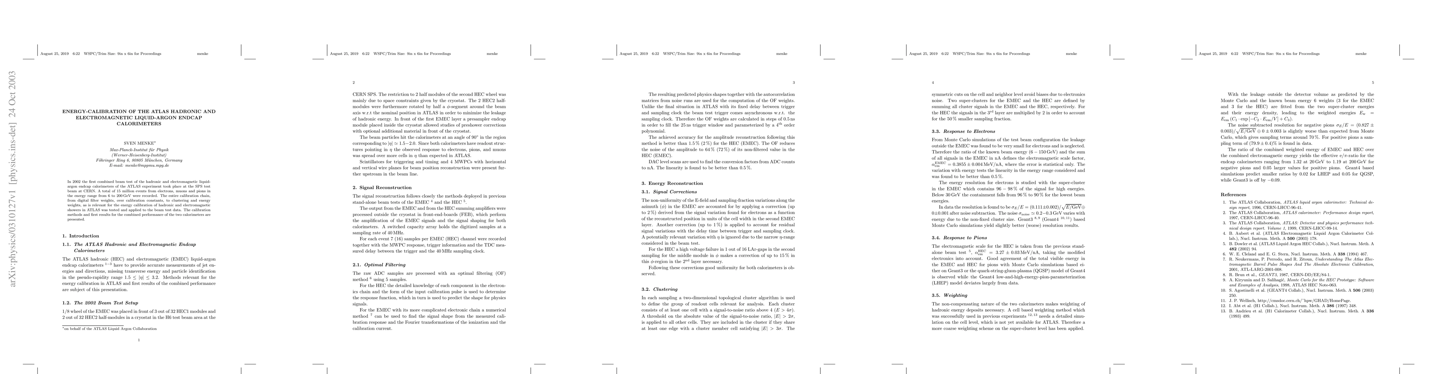 Thumbnail for Energy-Calibration of the ATLAS Hadronic and Electromagnetic
  Liquid-Argon Endcap Calorimeters