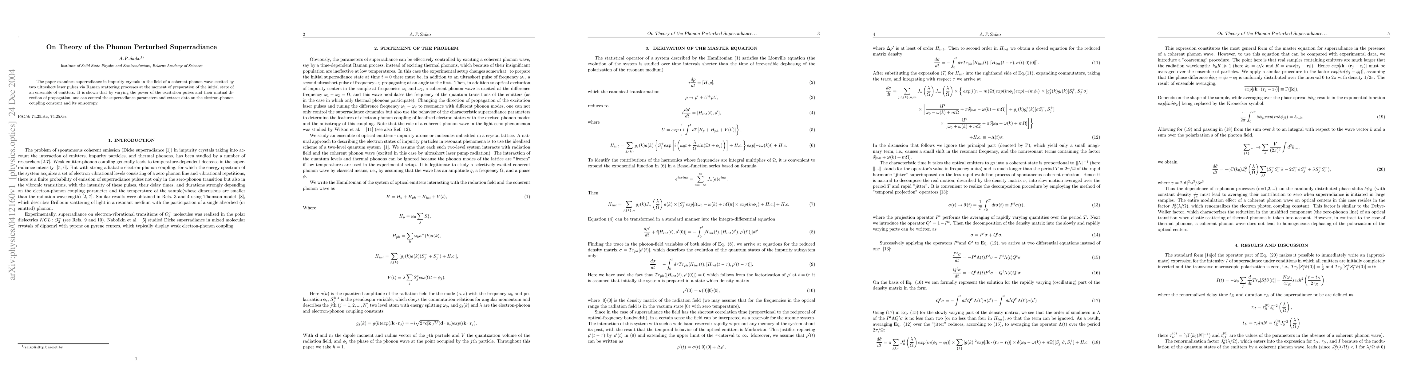 Thumbnail for On Theory of the Phonon Perturbed Superradiance