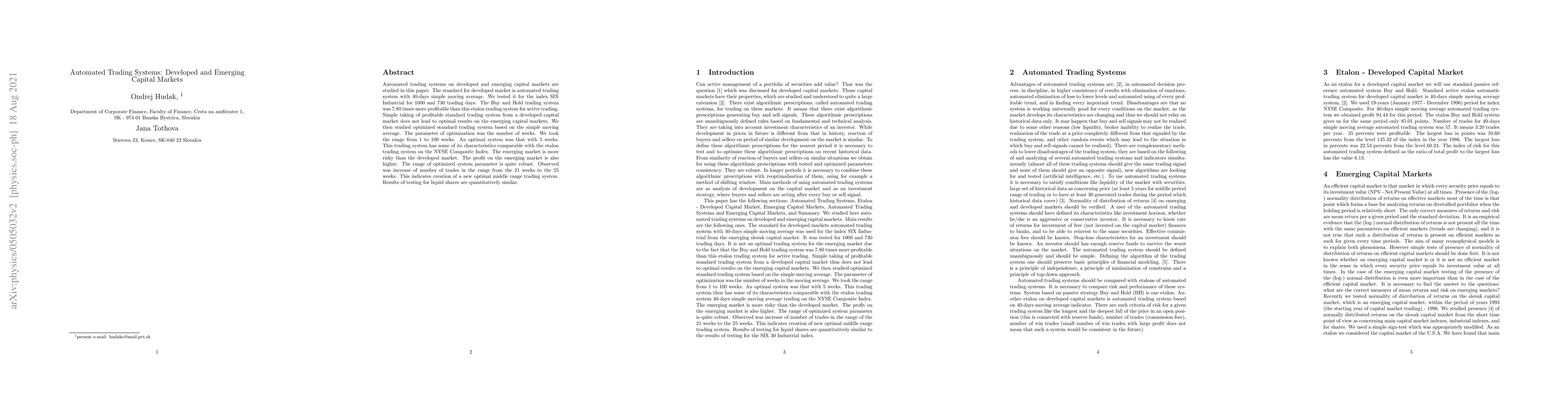 Thumbnail for Automated Trading Systems: Developed and Emerging Capital Markets