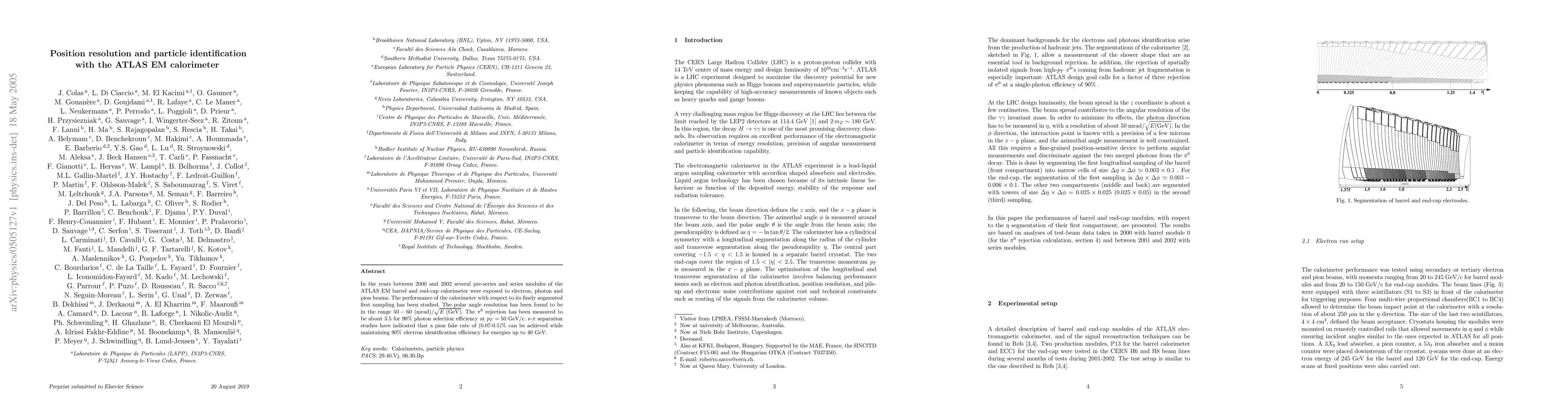 Thumbnail for Position resolution and particle identification with the ATLAS EM
  calorimeter