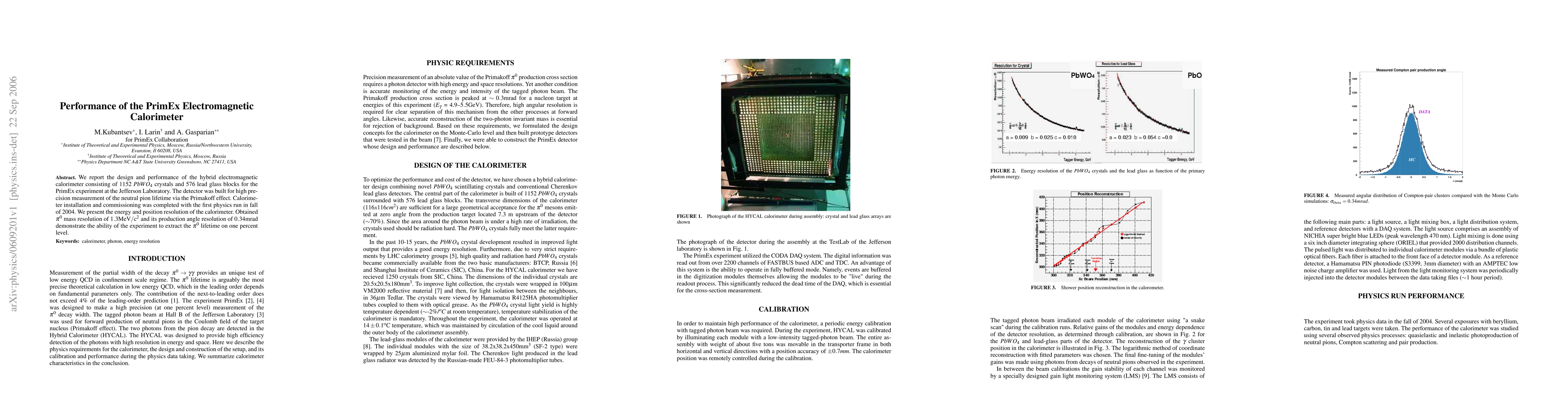 Thumbnail for Performance of the PrimEx Electromagnetic Calorimeter